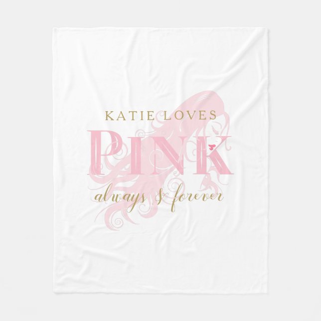 Girl Liebe Pink Forever Silhouette und Name Fleecedecke (Vorderseite)