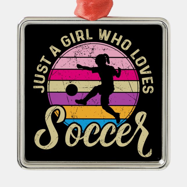 Girl Lieben Fußball Bunter Sonnenuntergang Ornament Aus Metall (Vorne)