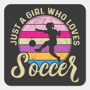 Girl Lieben Fußball Bunter Sonnenuntergang Quadratischer Aufkleber