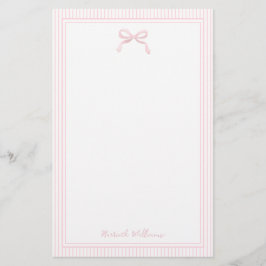 Girl Light Pink Bow and Stripes Border Briefpapier