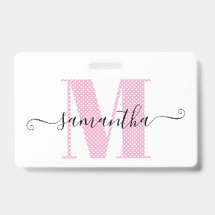 Girl Light Pink und White Polka Dot Monogramm Ausweis