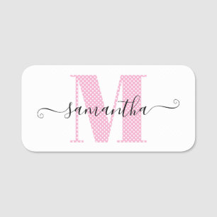 Girl Light Pink und White Polka Dot Monogramm Namensschild