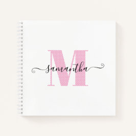 Girl Light Pink und White Polka Dot Monogramm Notizbuch