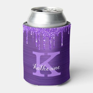 Girl-Lila Amethyst-Glitzer-Tropfen Monogramm Name  Dosenkühler