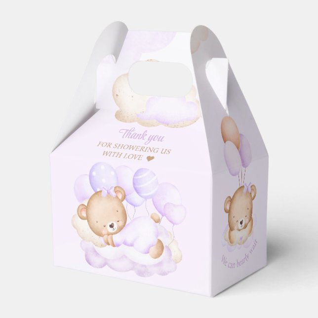 Girl Lila Bear Baby Duschbox Geschenkschachtel (Rückseite)