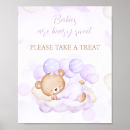 Girl Lila Bear Baby Dusche Gefallen Zeichen Poster