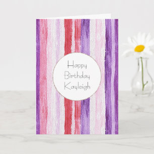 Girl Lila Blush Pink Rote Streifen Geburtstag Karte