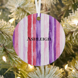 Girl Lila Blush Pink Rote Streifen Weihnachten Ornament Aus Metall