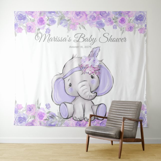 Girl Lila Boho Elephant Baby Shower XL Hintergrund Wandteppich (Beispiel (Horizontal))