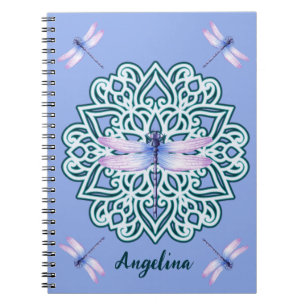 Girl Lila Dragonfly Mandala Monogram Name Notizblock
