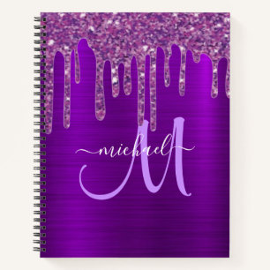 Girl Lila Dripping Glitzer Monogram Sketchbook Notizbuch