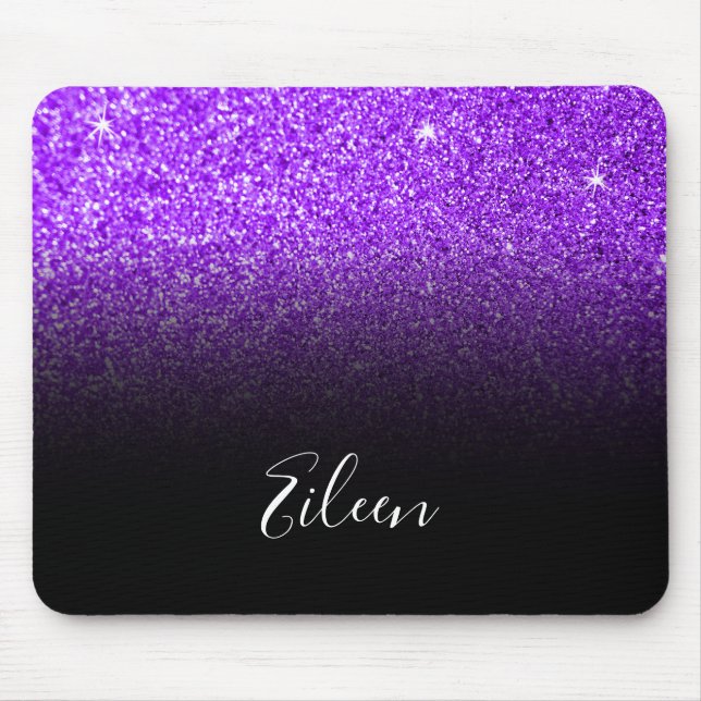 Girl Lila Funkelnd Imitate Glitzer Black Ombre Mousepad (Vorne)