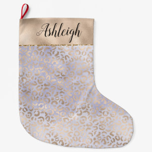 Girl Lila Glam Gold Leopard Printfarbe Großer Weihnachtsstrumpf
