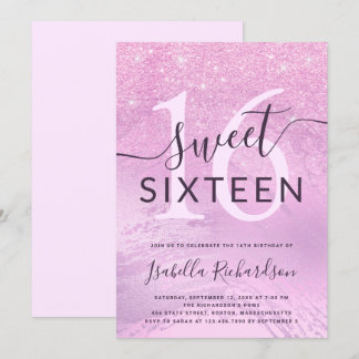 Girl lila Glitzer 16 . Geburtstag Geburtstagsparty Einladung