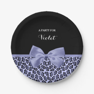 Girl Lila Jaguar Print Lavendel Bow mit Namen Pappteller
