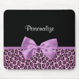 Girl Lila Jaguar Print Niedlich Bow mit Namen Mousepad