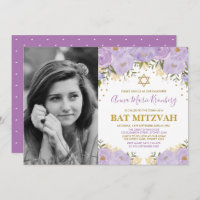 Girl Lila Lavender Gold Floral Bat Mitzvah