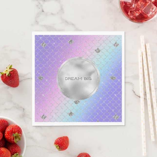 Girl Lila Pink Aqua Silver Mermaid Glitzer Serviette (Beispiel)