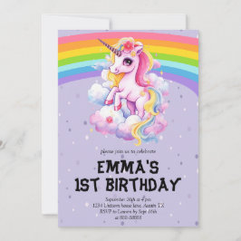 Girl Lila Rainbow Unicorn Girly 1. Geburtstag Einladung