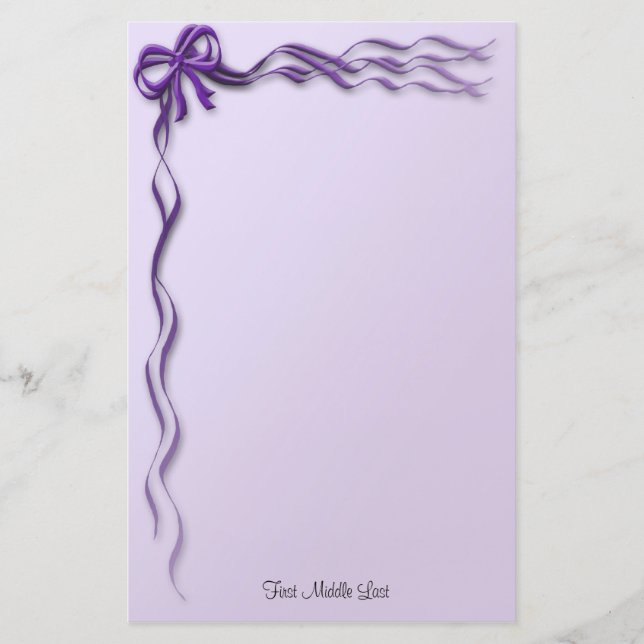 Girl-Lila Ribbons und Bows-Borders Briefpapier (Vorderseite)