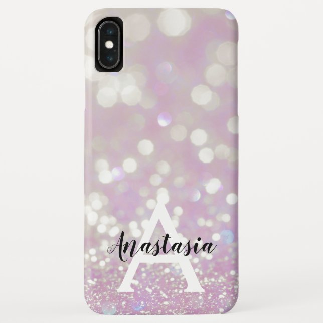 Girl Lilac Shimmer Glitzer Glitzern Monogram Name Case-Mate iPhone Hülle (Rückseite)