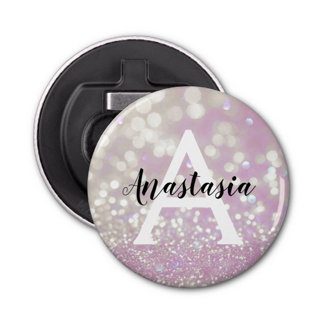 Girl Lilac Shimmer Glitzer Glitzern Monogram Name Flaschenöffner (Vorderseite)