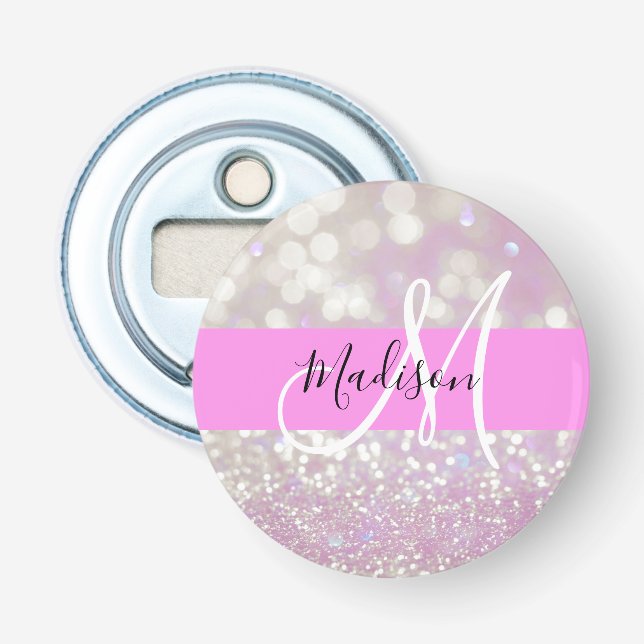 Girl Lilac Shimmer Glitzer Glitzern Monogram Name Flaschenöffner (Vorderseite)