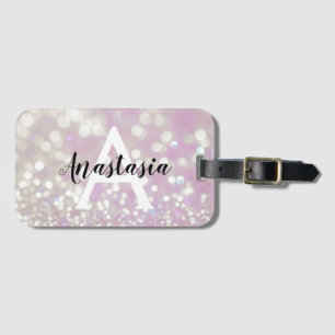 Girl Lilac Shimmer Glitzer Glitzern Monogram Name Gepäckanhänger