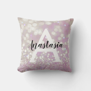 Girl Lilac Shimmer Glitzer Glitzern Monogram Name Kissen