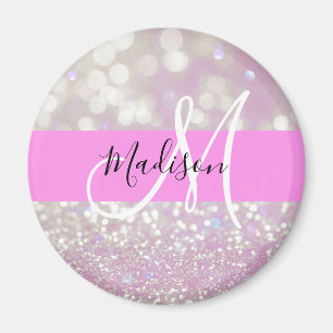 Girl Lilac Shimmer Glitzer Glitzern Monogram Name Magnet
