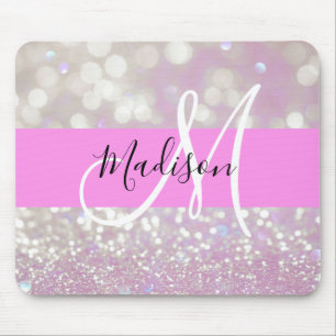 Girl Lilac Shimmer Glitzer Glitzern Monogram Name Mousepad