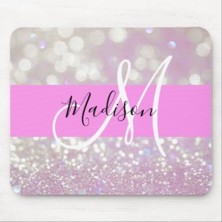 Girl Lilac Shimmer Glitzer Glitzern Monogram Name Mousepad