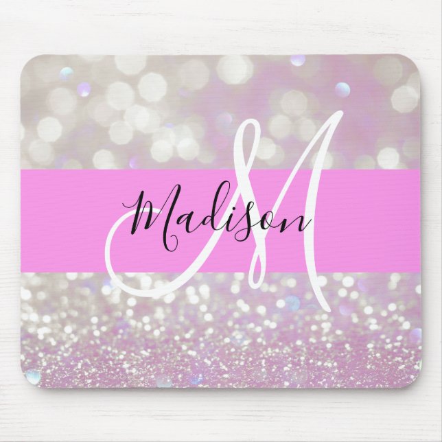 Girl Lilac Shimmer Glitzer Glitzern Monogram Name Mousepad (Vorne)