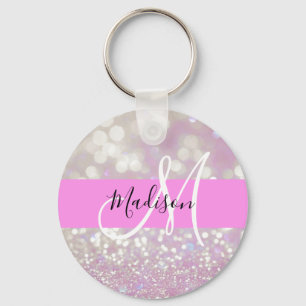 Girl Lilac Shimmer Glitzer Glitzern Monogram Name Schlüsselanhänger
