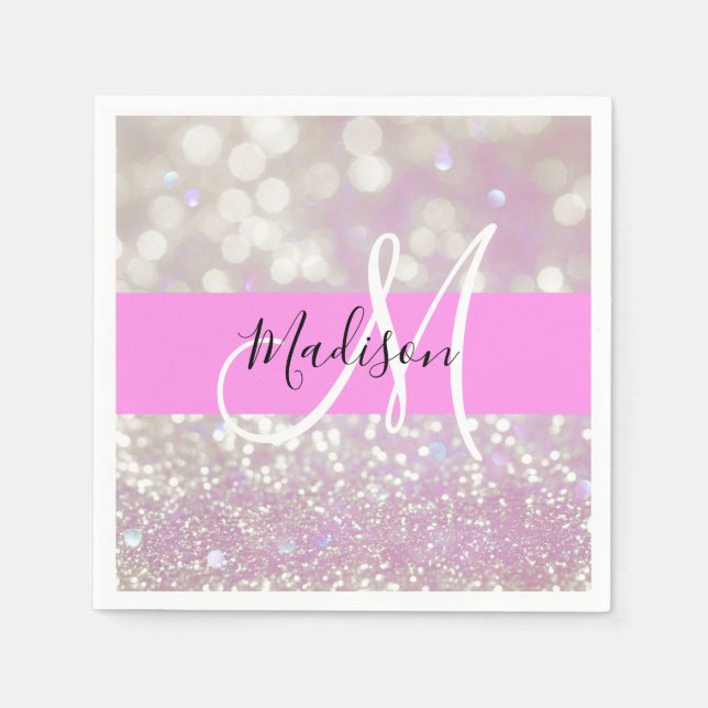 Girl Lilac Shimmer Glitzer Glitzern Monogram Name Serviette (Vorderseite)