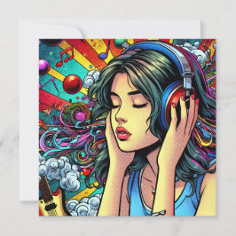 Girl Listing to Music on Headphones Psychedelic