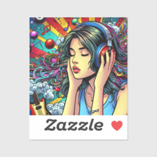 Girl Listing to Music on Headphones Psychedelic Aufkleber