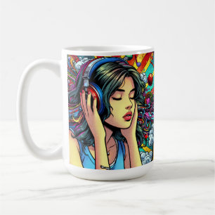 Girl Listing to Music on Headphones Psychedelic Kaffeetasse