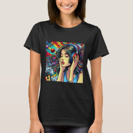 Girl Listing to Music on Headphones Psychedelic T-Shirt
