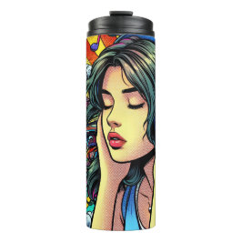 Girl Listing to Music on Headphones Psychedelic Thermosbecher
