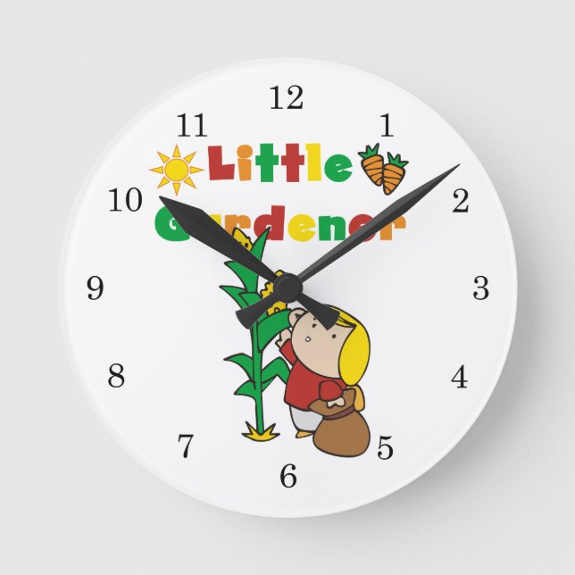 Girl Little Gardener Runde Wanduhr (Vorderseite)