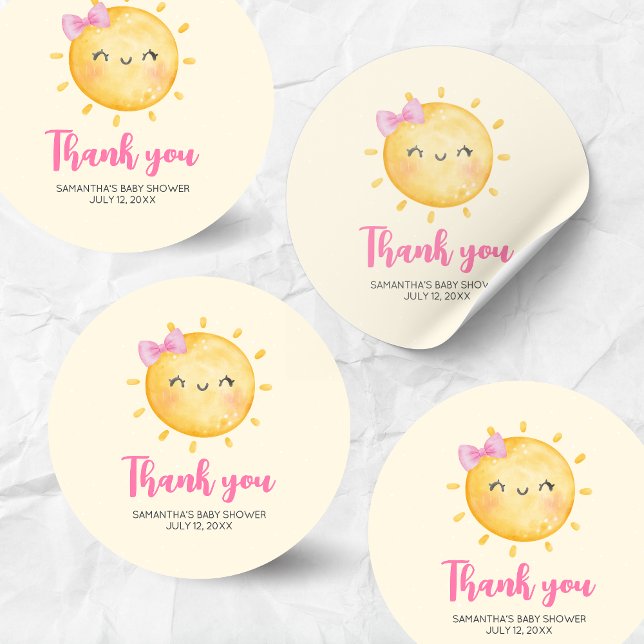 Girl Little Ray of Sunshine Baby Shower Runder Aufkleber (Little Ray of Sunshine Boho Baby Shower Round Sticker)