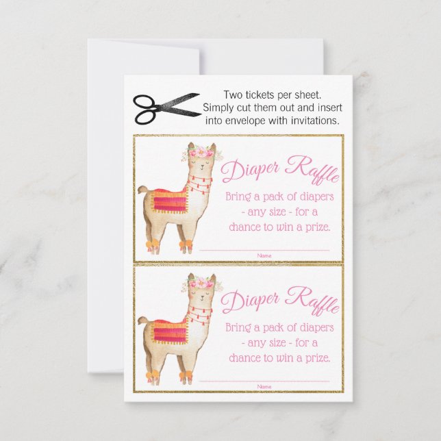Girl Llama Diaper Raffles Tickets Einladung (Vorderseite)