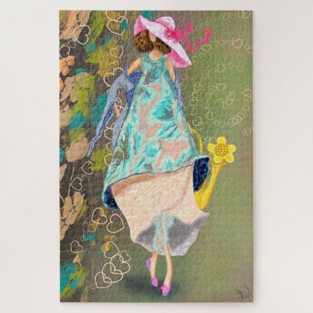 Girl Love Spring Flowers Drawing Fantasy Fairytale Puzzle (Vertikal)