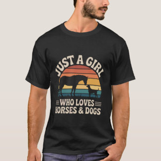 Girl Loves Horses Dogs Retro Sunset Animal Lover P T-Shirt