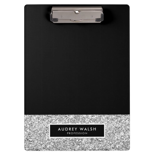 Girl Luxury Silver Sequin Glitzer Black Klemmbrett (Vorderseite)