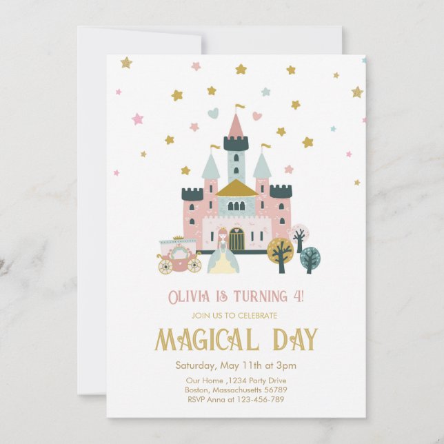 Girl Magical Day Princess Burg Geburtstag Einladung (Vorderseite)