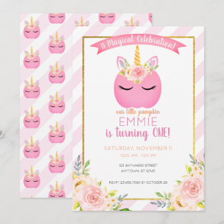 Girl Magical Party Pumpkin Unicorn Geburtstag Einladung