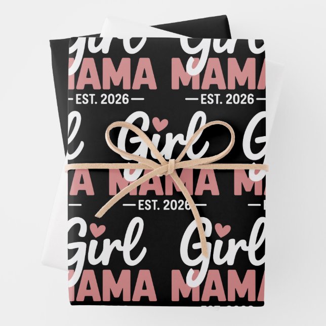 Girl Mama Est 2026 Pregnancy Reveal New Mom to Be  Geschenkpapier Set (Beispiel)