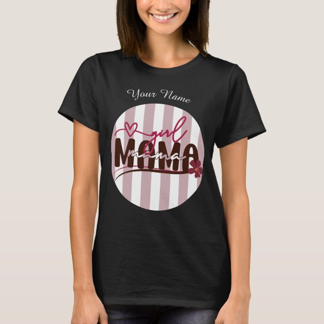 Girl Mama Stripes Circle Minimalistisches Design T-Shirt (Vorderseite)